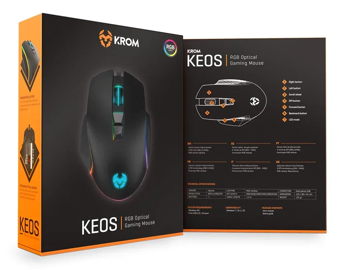 Krom Ratón Gaming Keos Óptico 6400 DPI, RGB Rainbow, 7 Botones Programables, Cable USB, Ergonomía Diestro, Color Negro, Ref. nxkromkeos Krom Ratón Gaming Keos Óptico 6400 DPI, RGB Rainbow, 7 Botones Programables, Cable USB, Ergonomía Diestro, Color Negro, Ref. nxkromkeos