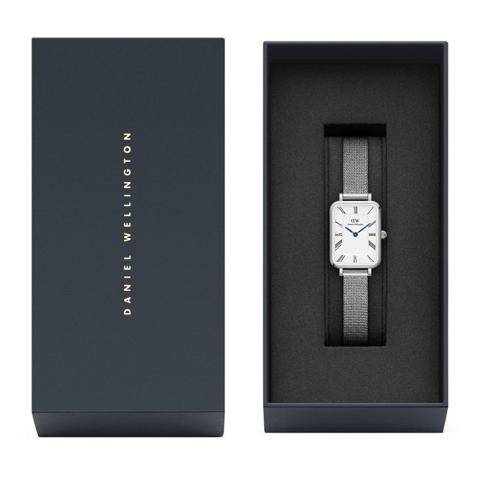 Daniel Wellington Quadro Roman DW00100690 con caja dorada y correa gris