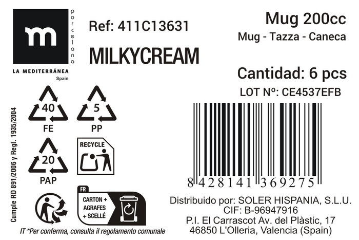 La Mediterranea Taza Milkycream 200cc