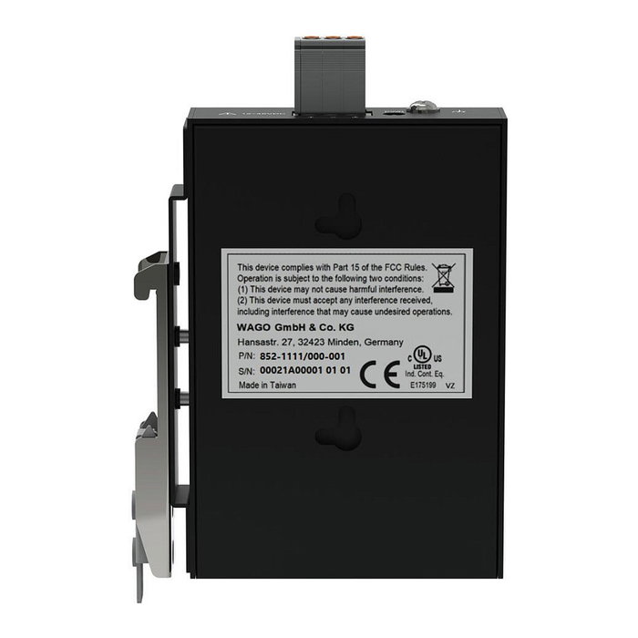 WAGO 852-1111/000-001 Interruptor Industrial ECO, 5 Puertos Gigabit Ethernet (10/100/1000), Montaje en Carril DIN, IP30, Alimentación DC 12-48V