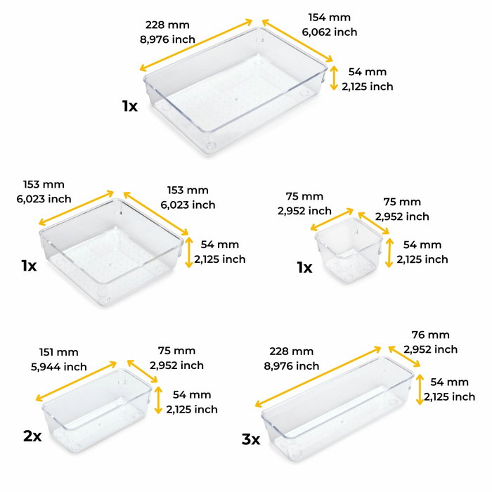 Emuca Kit de 8 Cubos organizadores Cube para cajón, Plástico, Transparente