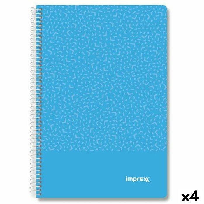 IMPREX Set de 4 Cuadernos Espiral Tapa PP Folio 80H 90gr Azul