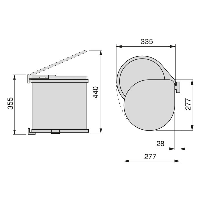 Emuca Contenedor de reciclaje para fijación a la puerta del mueble, 1 vaso extraíble de 13 litros, Plástico y Acero inoxidable Emuca Contenedor de reciclaje para fijación a la puerta del mueble, 1 vaso extraíble de 13 litros, Plástico y Acero inoxidable