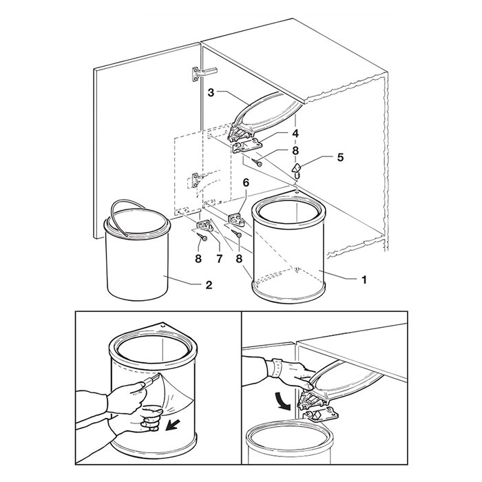 Emuca Contenedor de reciclaje para fijación a la puerta del mueble, 1 vaso extraíble de 13 litros, Plástico y Acero inoxidable