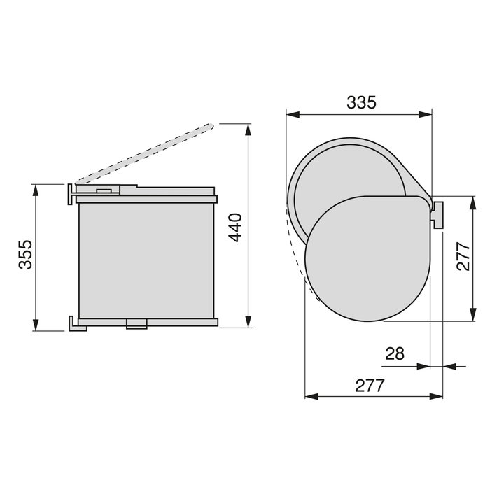 Emuca Contenedor de reciclaje para fijación a la puerta del mueble, 1 vaso extraíble de 13 litros, Plástico y Acero inoxidable