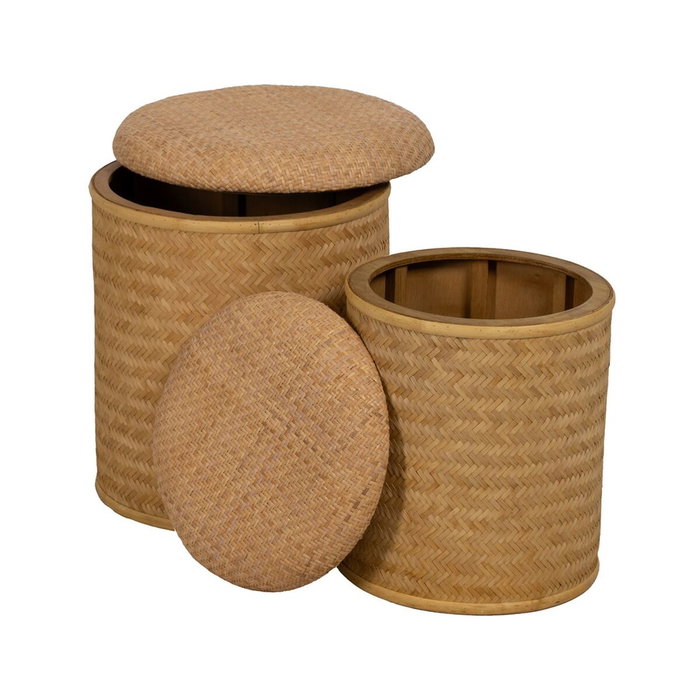 Ixia Pack de 2 Pufs Natural de Ratán para Salón 40x40x46 cm