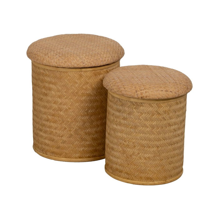 Ixia Pack de 2 Pufs Natural de Ratán para Salón 40x40x46 cm