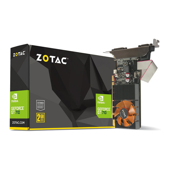 ZOTAC Tarjeta Gráfica GeForce GT 710 2GB GDDR3 64-bit LP PCIe 2.0 - 1 Ventilador, 3840 x 2160 Pixeles