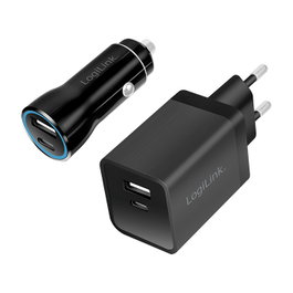 LogiLink Kit de carga USB-A/C de 15 W, Negro