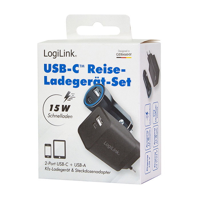 LogiLink Kit de carga USB-A/C de 15 W, Negro