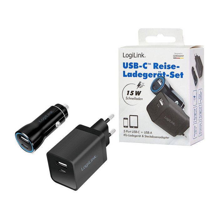 LogiLink Kit de carga USB-A/C de 15 W, Negro