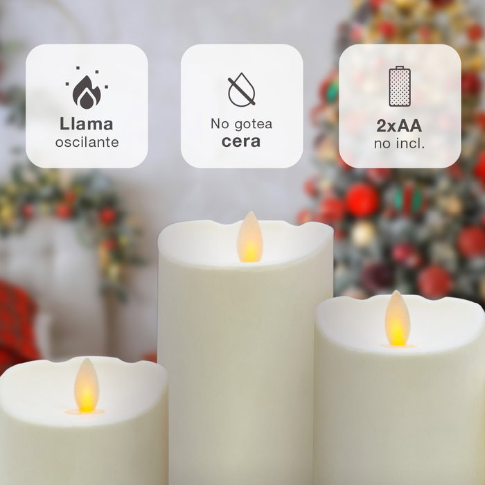 Bambasy Pack de 3 velas decorativas LED de cera Blanco (100-120-150mm)