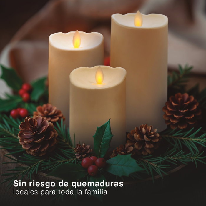 Bambasy Pack de 3 velas decorativas LED de cera Blanco (100-120-150mm)