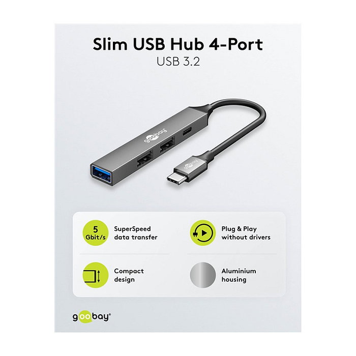 Goobay Slim 4-Port USB-Hub con USB-C™ a USB-C™/USB-A, 5 Gbit/s
