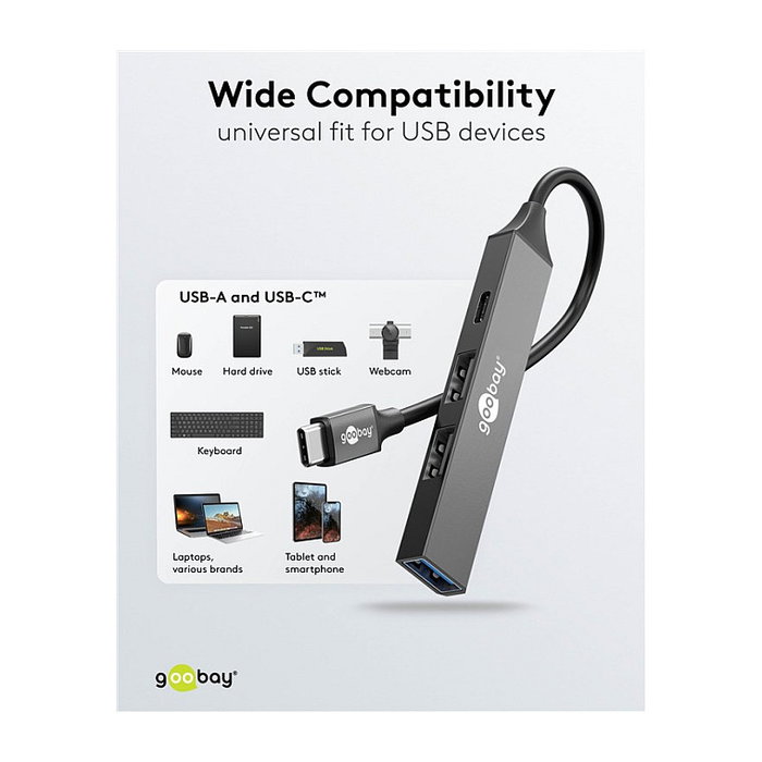 Goobay Slim 4-Port USB-Hub con USB-C™ a USB-C™/USB-A, 5 Gbit/s