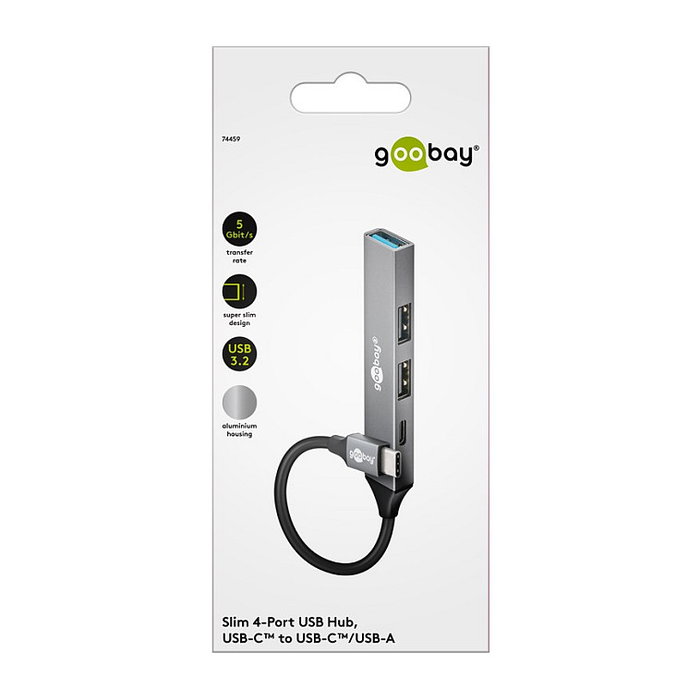 Goobay Slim 4-Port USB-Hub con USB-C™ a USB-C™/USB-A, 5 Gbit/s