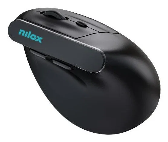 Nilox NXMOEVR01B Ratón Vertical Inalámbrico Dual Recargable, Bluetooth 5.2 y 2.4GHz, 1600 DPI, RGB, 6 Botones, Negro