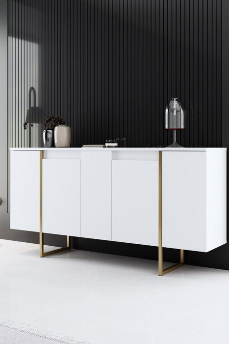 Hanah Home Consola Blanca y Dorada 160cm x 35cm x 80cm Elegante Sofisticación para Hogar