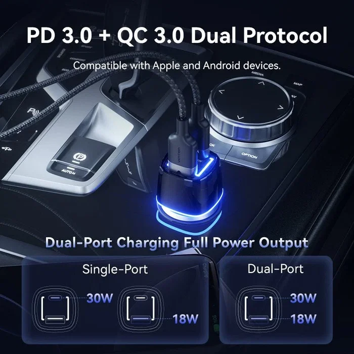 Vention Cargador de Coche FFRB0 48W con 1x USB-C y 1x USB-A