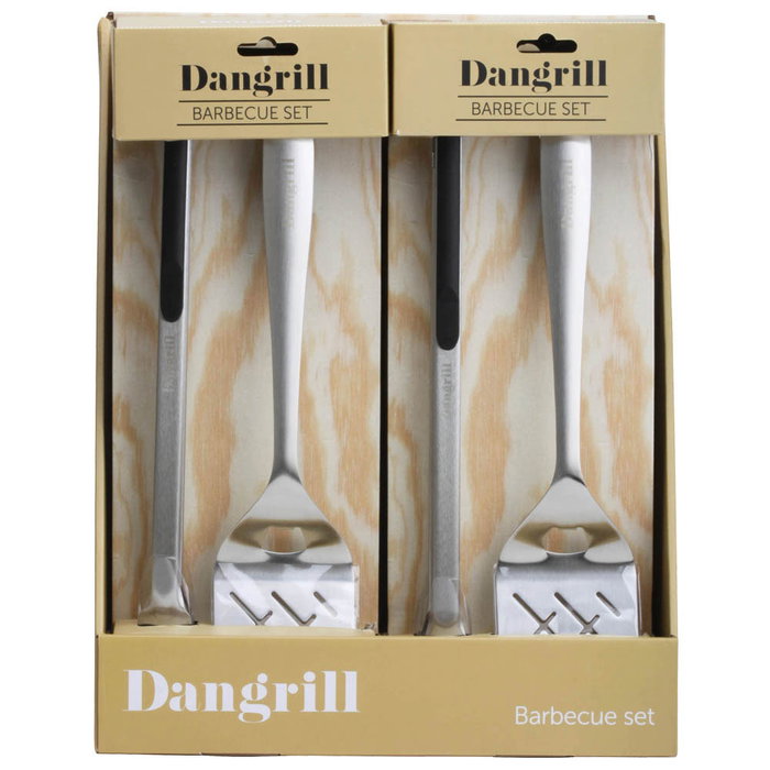 Dangrill Set Espátula y Pinzas BBQ Acero Inoxidable con Abridor, Medidas 45.3x9 cm y 40.5x3.3 cm