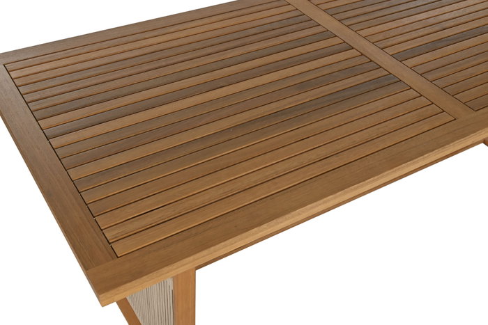 DKD Home Decor Mesa Comedor Lorenzzo Terraza Y Jardin Marron Crudo Eucalipto Cuerda Poliester 100 x 75 x 230 cm Set de 9