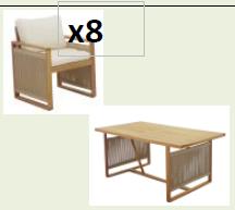 DKD Home Decor Mesa Comedor Lorenzzo Terraza Y Jardin Marron Crudo Eucalipto Cuerda Poliester 100 x 75 x 230 cm Set de 9