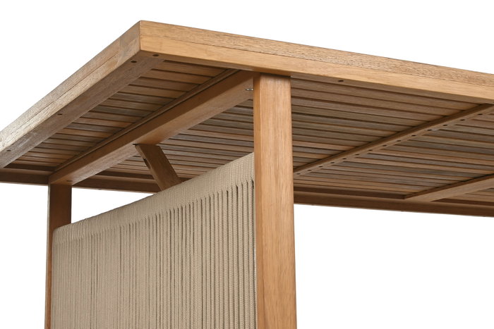 DKD Home Decor Mesa Comedor Lorenzzo Terraza Y Jardin Marron Crudo Eucalipto Cuerda Poliester 100 x 75 x 230 cm Set de 9
