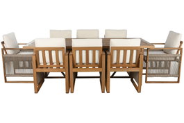 DKD Home Decor Mesa Comedor Lorenzzo Terraza Y Jardin Marron Crudo Eucalipto Cuerda Poliester 100 x 75 x 230 cm Set de 9