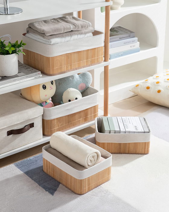 Confortime Set 3 Cestas de Ordenación Bambu Natural 32x22x15.5 cm y 28 cm (8 Unidades)