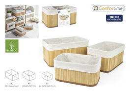 Confortime Set 3 Cestas de Ordenación Bambu Natural 32x22x15.5 cm y 28 cm (8 Unidades)
