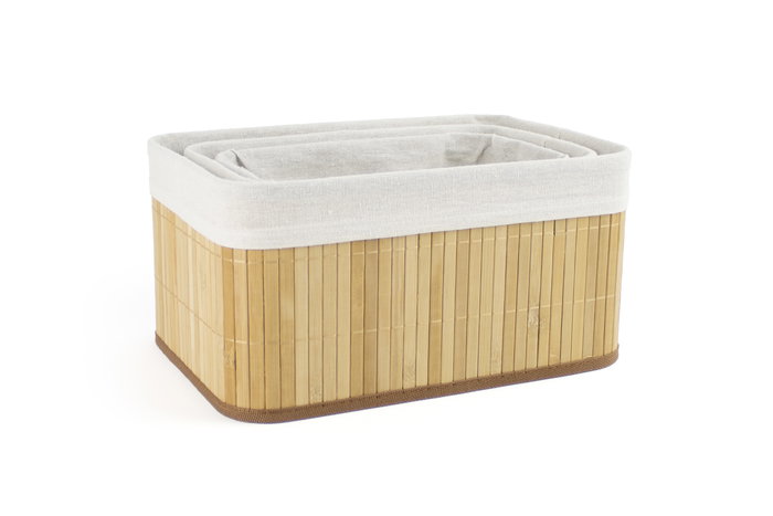 Confortime Set 3 Cestas de Ordenación Bambu Natural 32x22x15.5 cm y 28 cm (8 Unidades)