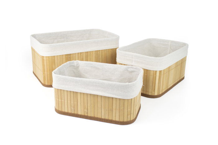 Confortime Set 3 Cestas de Ordenación Bambu Natural 32x22x15.5 cm y 28 cm (8 Unidades)