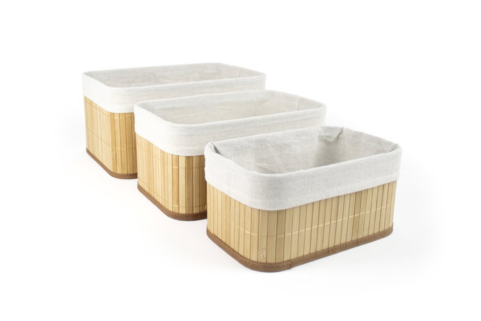 Confortime Set 3 Cestas de Ordenación Bambu Natural 32x22x15.5 cm y 28 cm (8 Unidades)