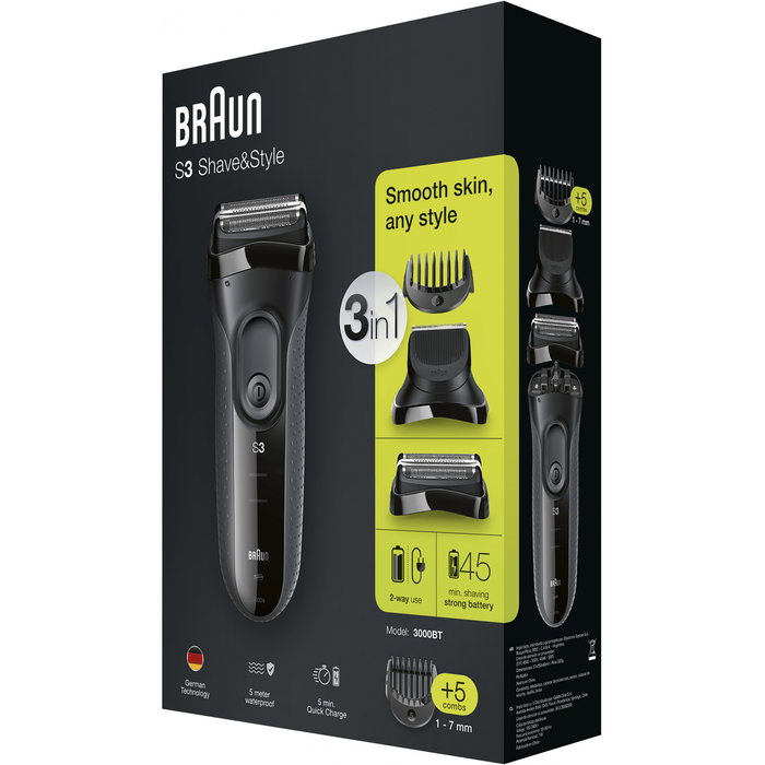 Afeitadora Braun Serie S3 Shave Style 3000BT/ con Batería/ 6 Accesorios