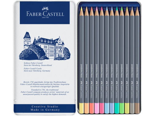 Faber-Castell 114622 Estuche Metálico con 12 Lápices de Colores Acuarelables Pastel
