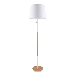 Fbright Lámpara de Pie con Pantalla de Tela Blanca, Base Metálica Imitación Madera, Casquillo E27, Cable con Interruptor de Cadena, Ø400 x 1570 mm