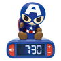 Lexibook Reloj Despertador Luz Nocturna 3D Capitán América Vengadores Avengers Marvel con Pantalla LCD Retroiluminada y Sonidos