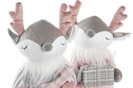 DKD Home Decor Figura Navidad Fantasia Rosa Gris Poliester 17 x 28 x 14 cm (2 Unidades)