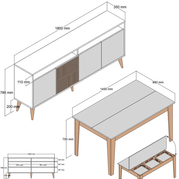 Hanah Home Milan 523 Conjunto de Muebles de Salón, Nogal y Blanco, Acabado Mármol
