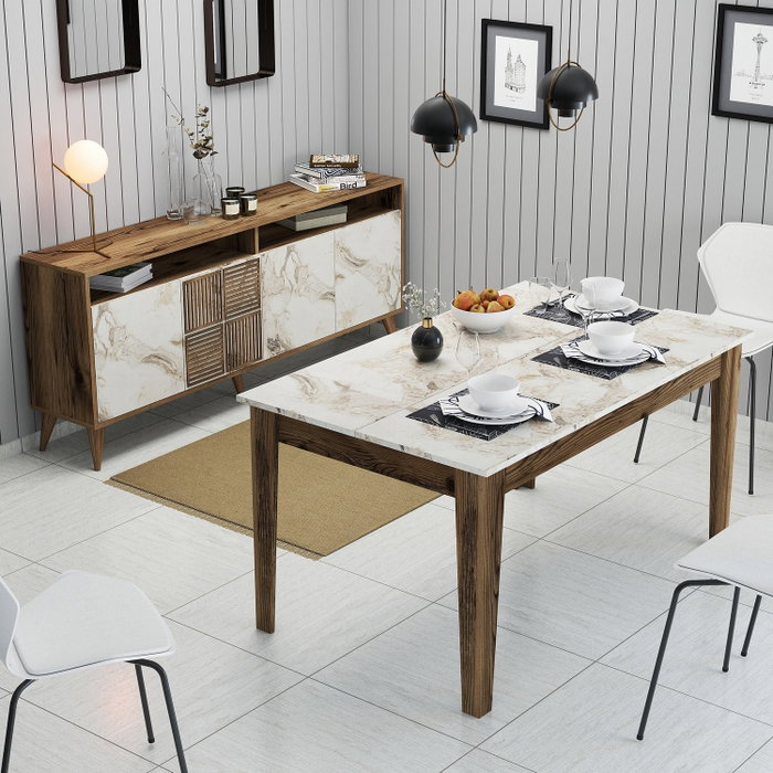 Hanah Home Milan 523 Conjunto de Muebles de Salón, Nogal y Blanco, Acabado Mármol