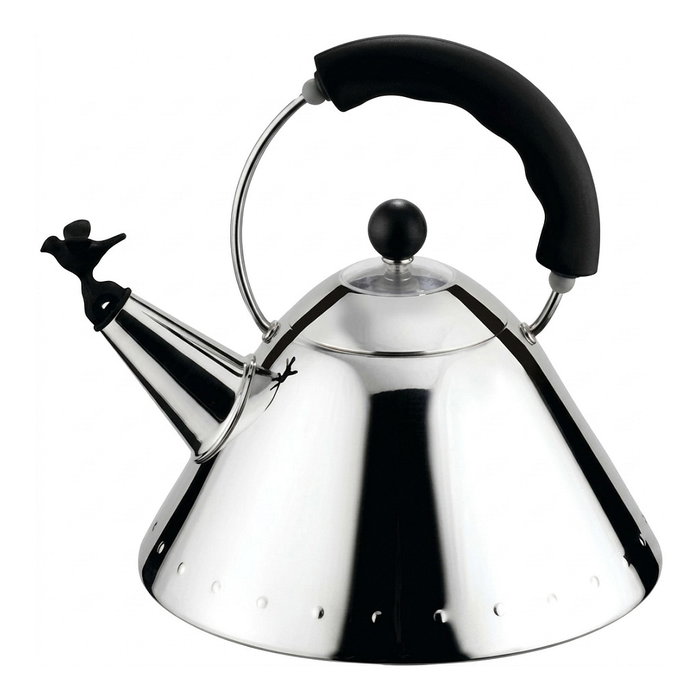 Alessi 9093 B Hervidor de agua con silbato de pájaro en acero inoxidable Alessi 9093 B Hervidor de agua con silbato de pájaro en acero inoxidable