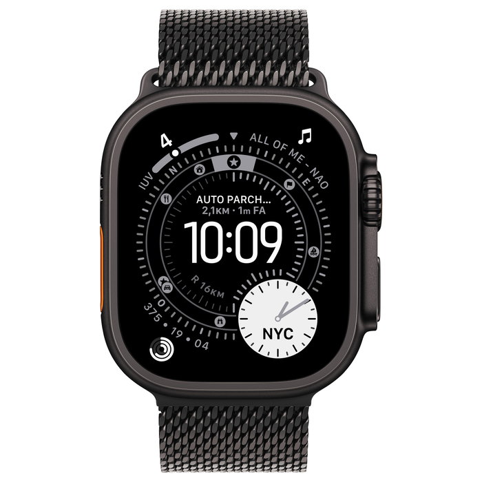Apple Watch Ultra 3 Titanium Cellular 49mm Negro con Correa Milanese de Titanio Negro, Talla Pequeña, GPS, 5G, 64 GB, Resistencia 100m