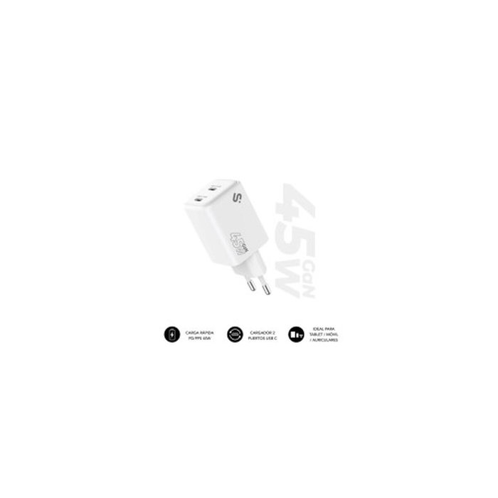 Subblim Cargador GaN 45W Doble USB-C Blanco SUBCHG-6G4520