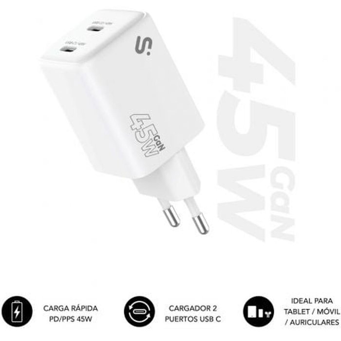 Subblim Cargador GaN 45W Doble USB-C Blanco SUBCHG-6G4520