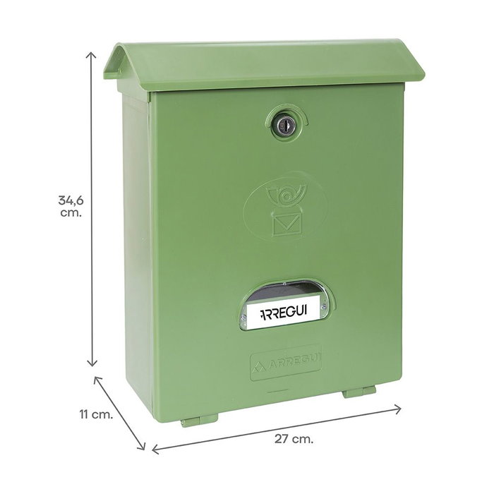 Arregui Buzón Exterior Classic Verde, Mediano (M/A4), Poliestireno Resistente UV, Incluye Tarjetero y 2 Llaves, Medidas 27 x 11 x af3 4.6 cm