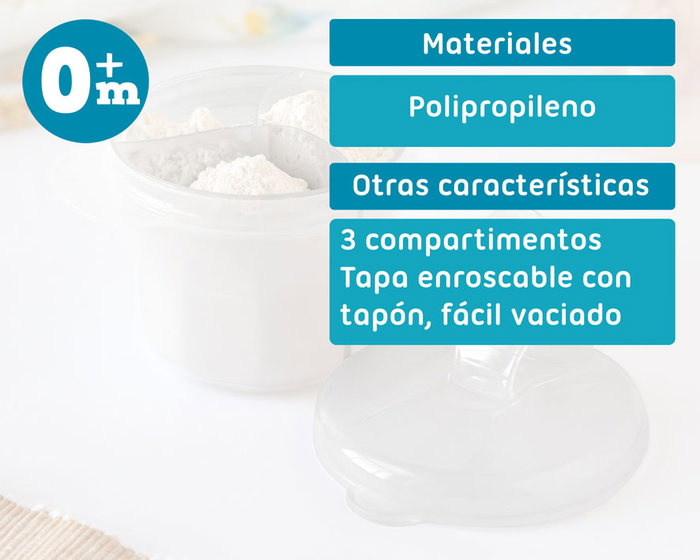 KioKids Dispensador de Leche en Polvo con 3 Compartimentos, Gris, +0 Meses