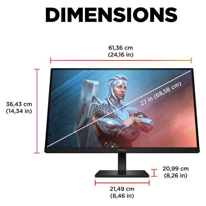 HP OMEN Monitor Gaming 27" (27 pulgadas) - Pantalla IPS FHD 1920x1080, 165 Hz, 1 ms, AMD FreeSync Premium, HDR 400, Soporte VESA, Negro