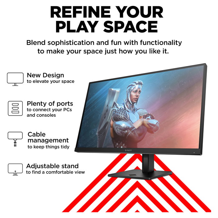 HP OMEN Monitor Gaming 27" (27 pulgadas) - Pantalla IPS FHD 1920x1080, 165 Hz, 1 ms, AMD FreeSync Premium, HDR 400, Soporte VESA, Negro