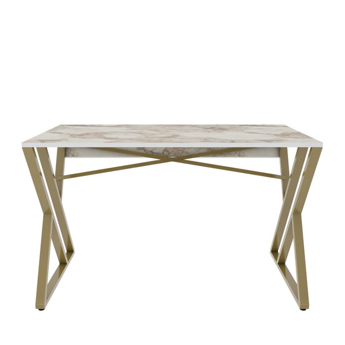 Hanah Home Mesa de Estudio Moderna Blanca y Dorada, 120x60x75 cm, Tablero Partículas Melamina