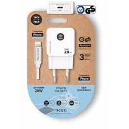 Tech One Tech TEC2222 Cargador de Pared 20W USB-C a Lightning Blanco
